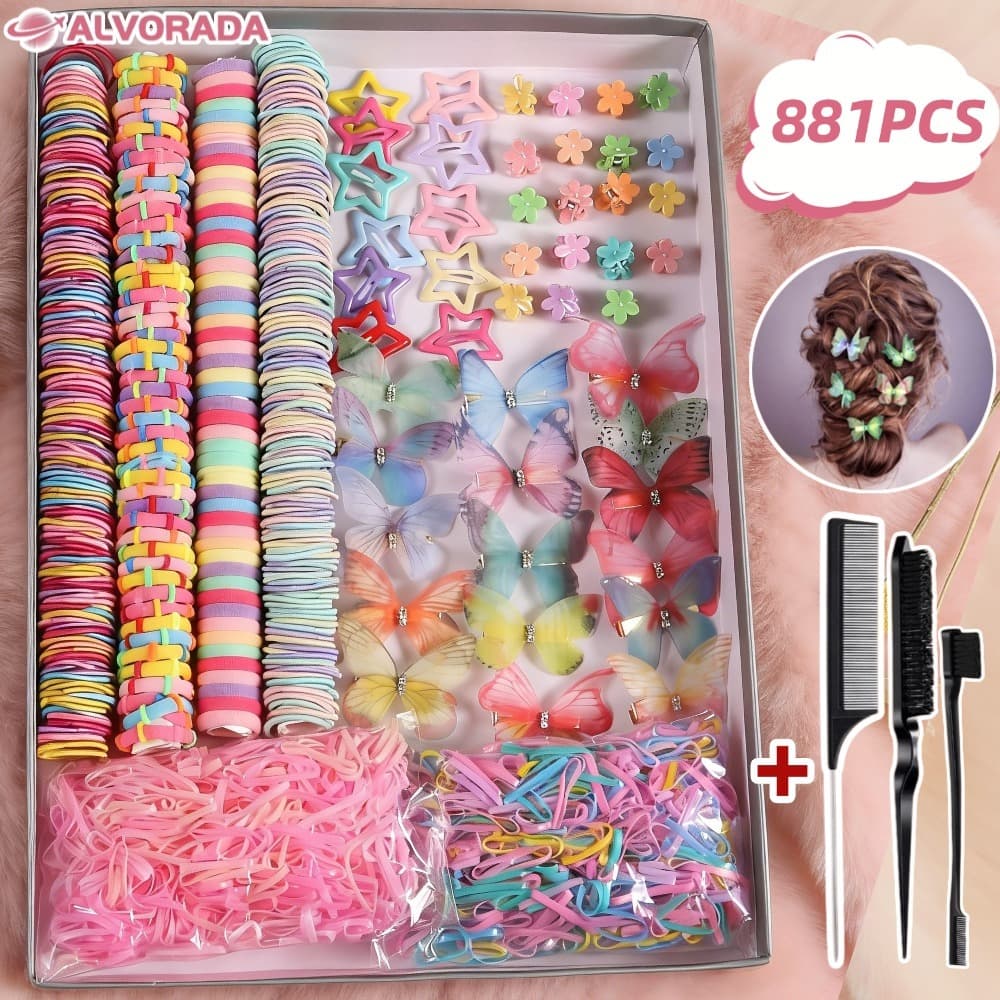881pcs Conjunto De Grampos De Cabelo Borboleta Com Laços, Estrela De Coelho, Acessórios Coloridos Fofos Para Menin.-alv