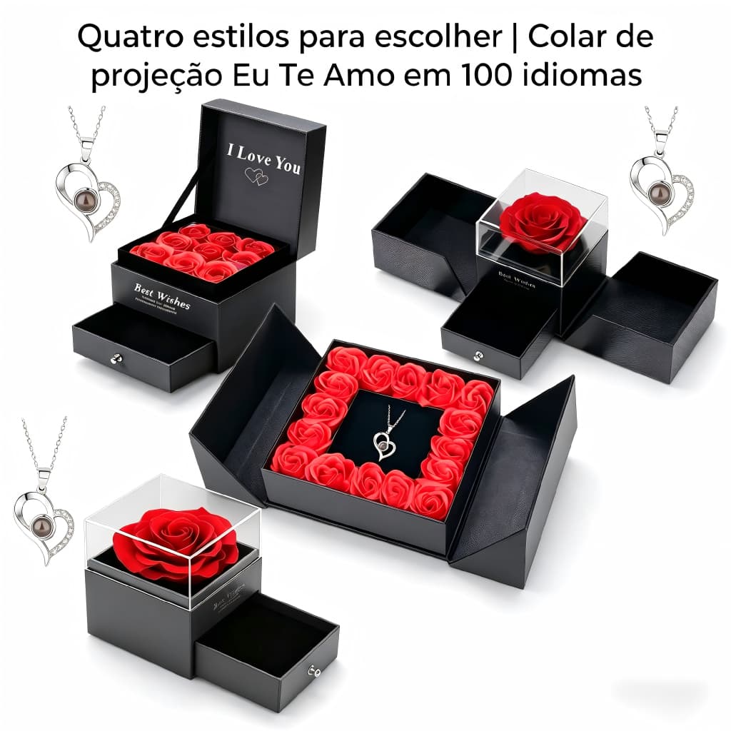 Rosa Eterna Preservada Caixa Presente E Colar Feminino Presente P/ Namorada Esposa Amiga Presente Para Dia Das Mães