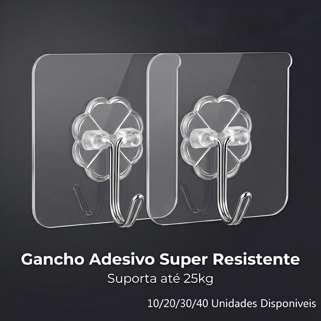 Kit 10/20/30/40 Ganchos Adesivos Universais com Acabamento Metálico Força e Elegância para Sua Casa