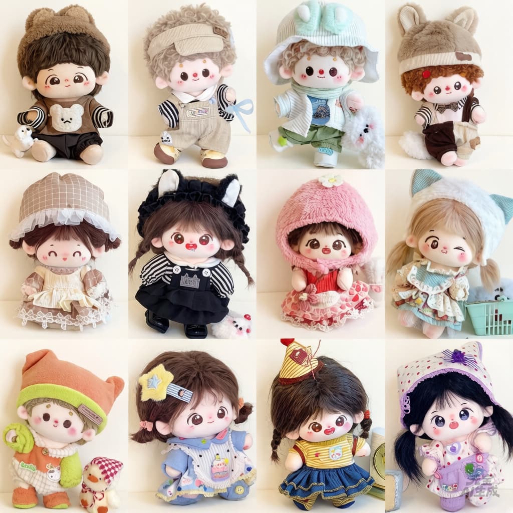 Roupas de boneca de algodão de 20 cm, terno fofo e doce, boneca de pelúcia, roupas de bebê, roupas de reposição