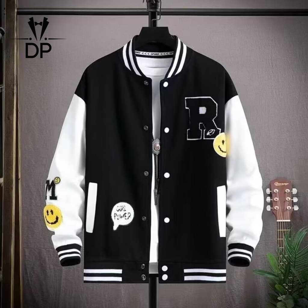 Estilo Jaqueta Do Time Colégio Para Homens Vintage Carta Bordada Bomber Unissex t328 Preto