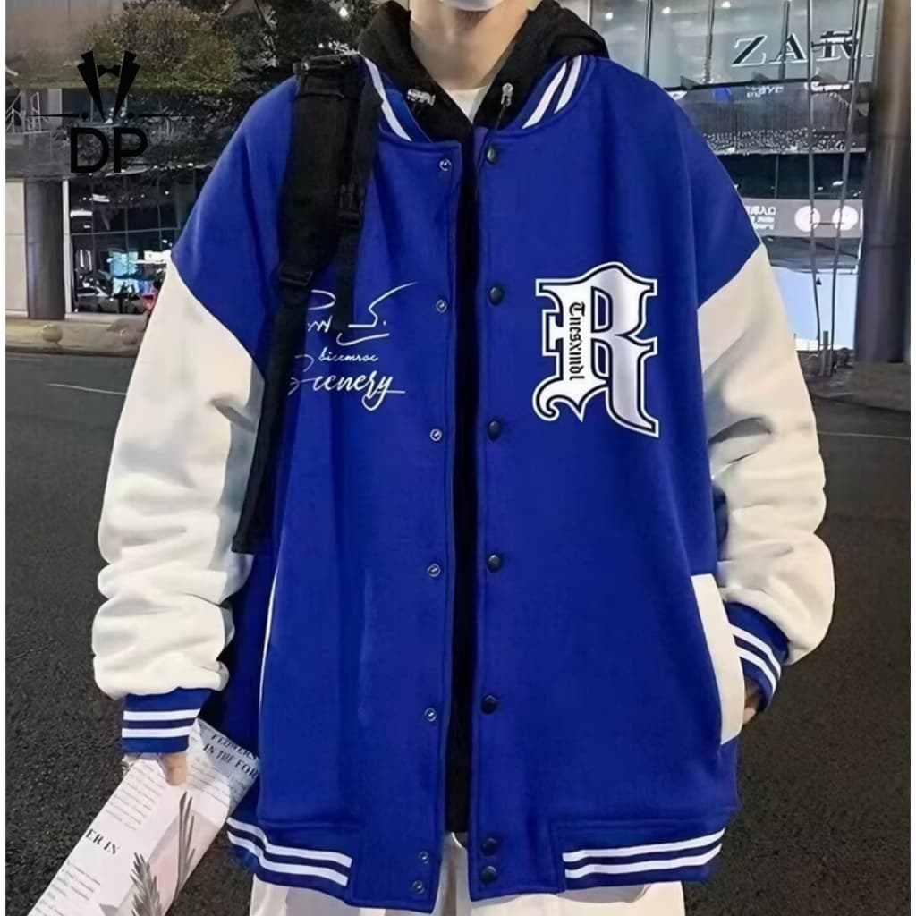 Jaqueta De Beisebol vintage Para Homens Carta Impressão Mulher casual Solto Do Time Colégio Homem t320 Azul
