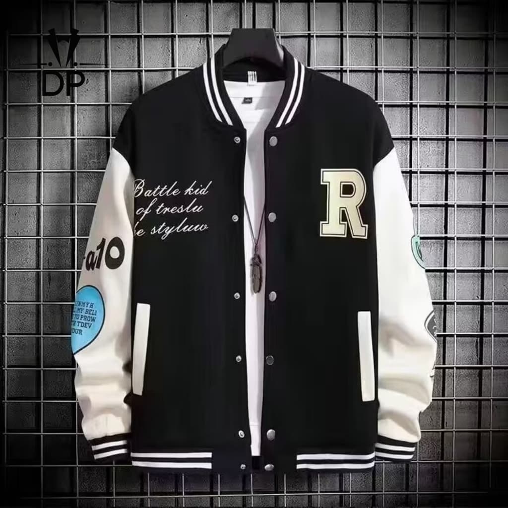 Carta Impressão Jaqueta Do Time Colégio Casual Solto Bomber Para Homens Simples De Camada Única t344 Preto
