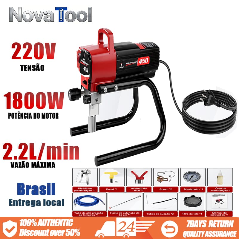 Pulverizador airless, modelo 450, 1800W,  para pulverização industrial de paredes, tetos e telhados.