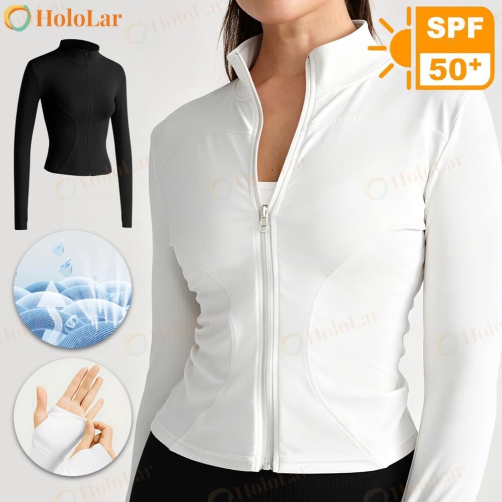 Jaqueta de Proteção Solar FPS 50+ Tecido Leve Elástico Respirável para Academia Yoga Passeios Ao Ar Livre