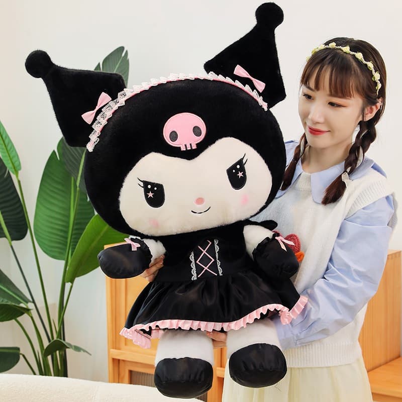 Bonito escuro empregada uniforme série Kuromi brinquedo de pelúcia dos desenhos animados boneca menina travesseiro prese