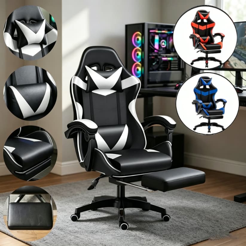Cadeira Gamer Profissional Escritório Ergonômica Reclinável Confortável Com Rodinha E Apoio Para Pés