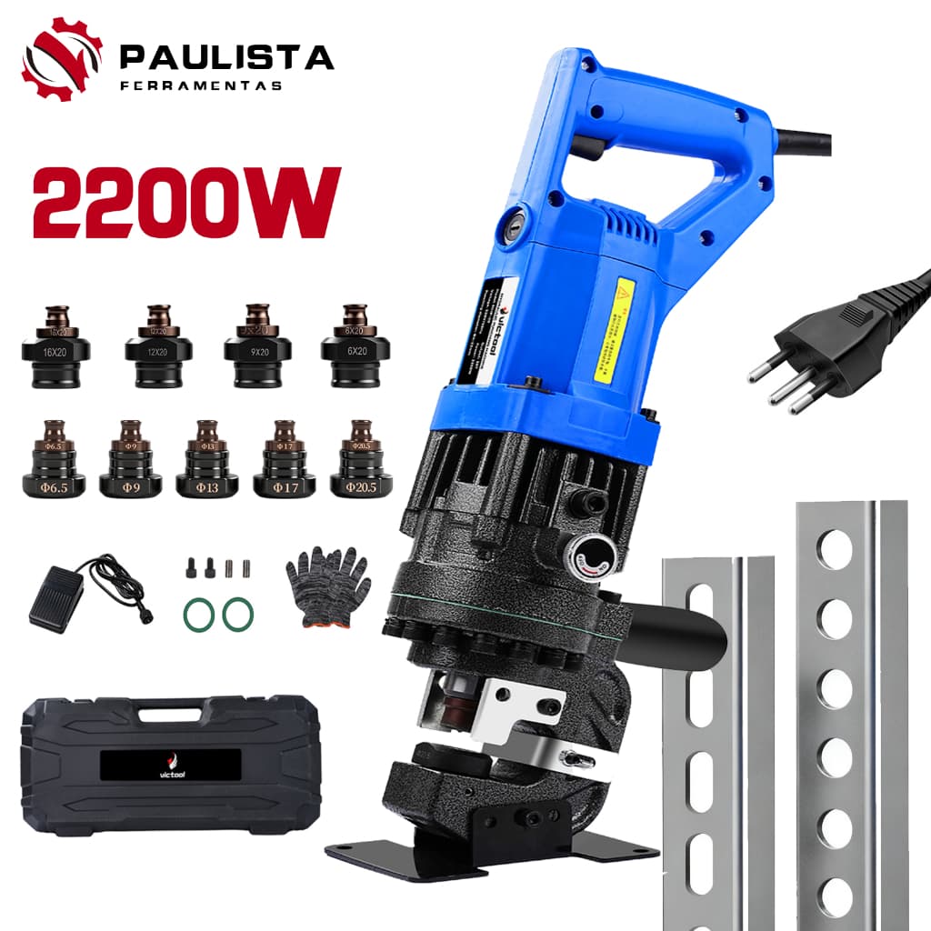 MHP-20 Máquina De Perfuração Hidráulica Elétrica 2200W , 110V , Capaz De Furos Redondos E Ovais , 9 Conjuntos De Moldes