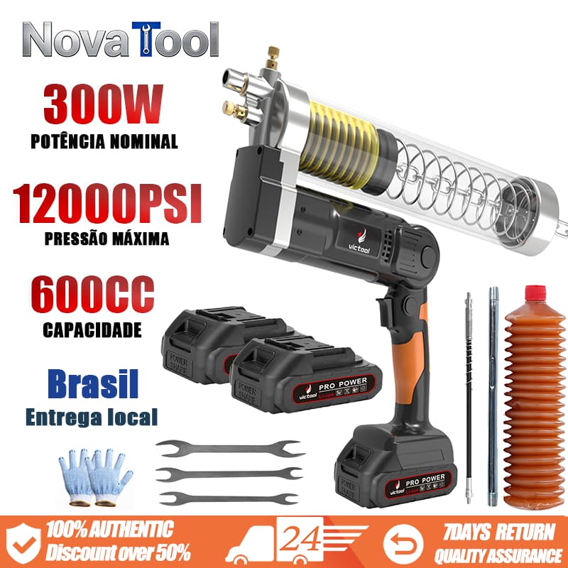 Pistola de graxa elétrica automática de alta pressão para escavadeira com duas baterias