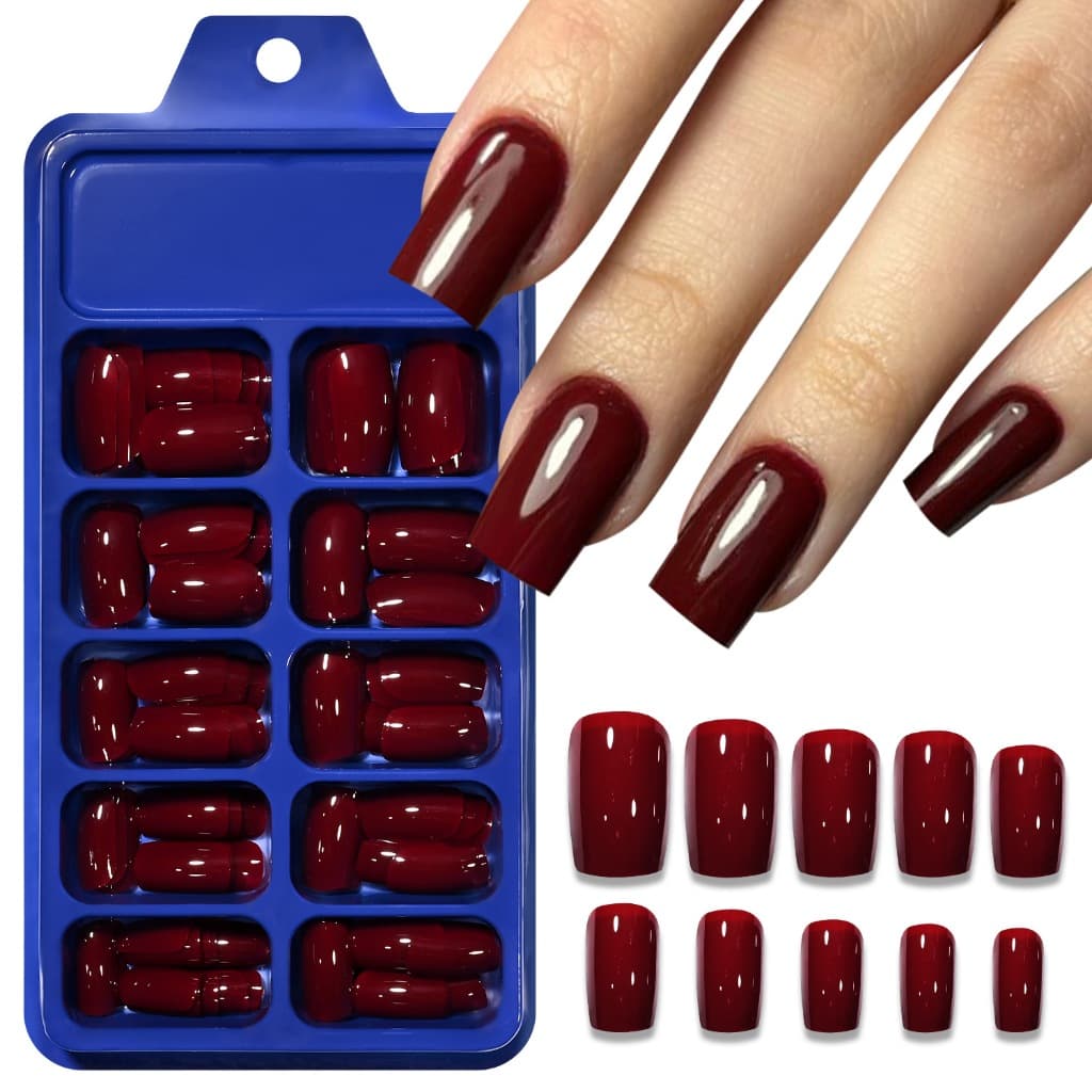 120 Unidades De Prensa De Cor Sólida Iluminadora Em Unhas-Vinho Tinto E Rosa Vermelho Brilhante Falsas De Cobertura Comp