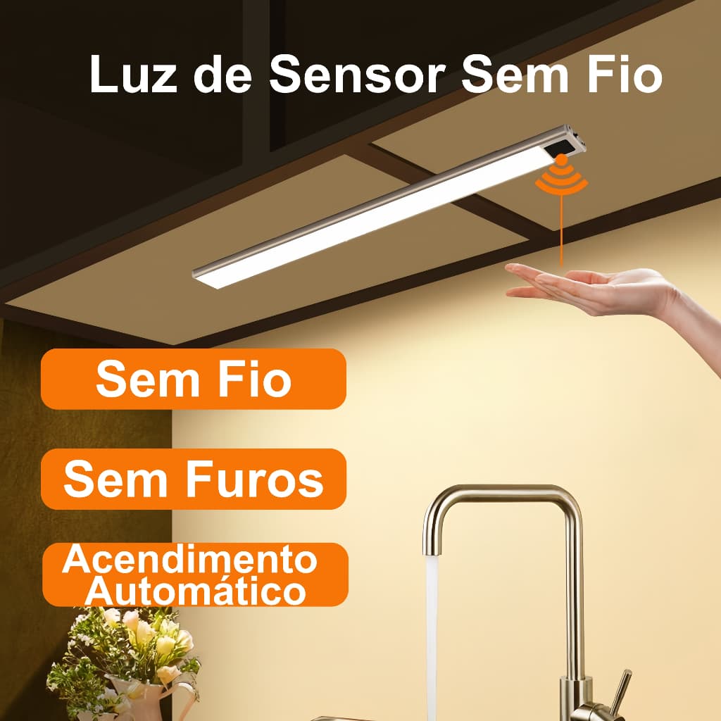 20CM/30C/50CM Lâmpada Noturna LED com Sensor Sem Fio USB Recarregável Cozinha Guarda-Roupa Luz Branca Fria