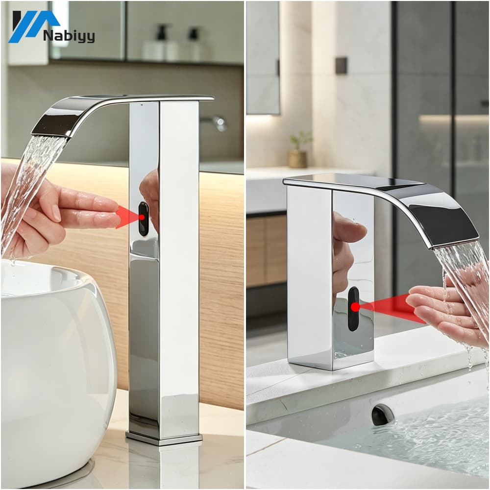 Torneira Do Banheiro Com Sensor Para Bacia Misturador Quente E Frio Tira Cascata Automática