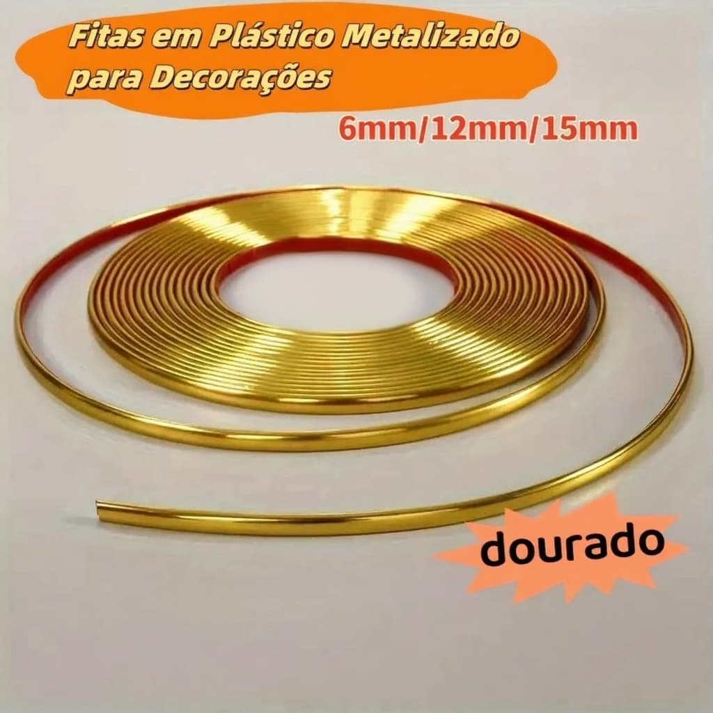 Fita Decorativa PVC Metalizada Autoadesiva Dupla Face 5m 6/12/15/27mm Para Parede Móveis Acabamento
