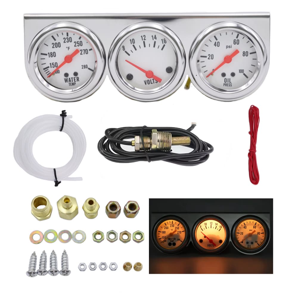 Voltímetro De Temperatura Da Água De Pressão De Óleo 3 Em 1 Kit De Medidor De Modificação De Carro Com Sensor 52mm Tripl