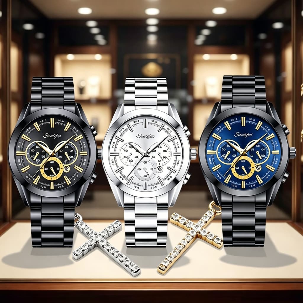 Relógio Masculino Quartz Sucesso Business Aço Vidro Mineral Resistente Resistente à Água  Luminosos Data​