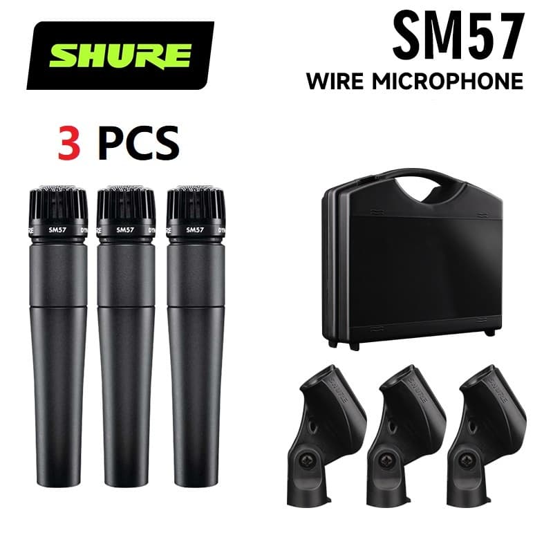 Microfone dinâmico com fio SHURE SM57-3PCS, apontador cardióide, redução de ruído de alta fidelidade, microfone portátil