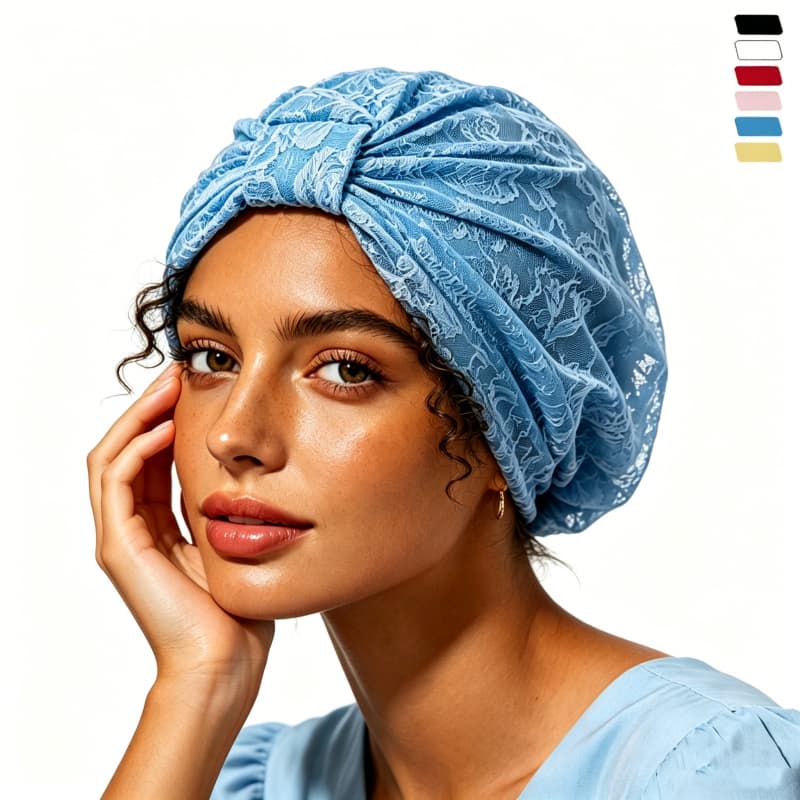 Turbante de Renda Floral Feminino, Leve e Elástico, 6 Cores, Touca Moda para Cabelo