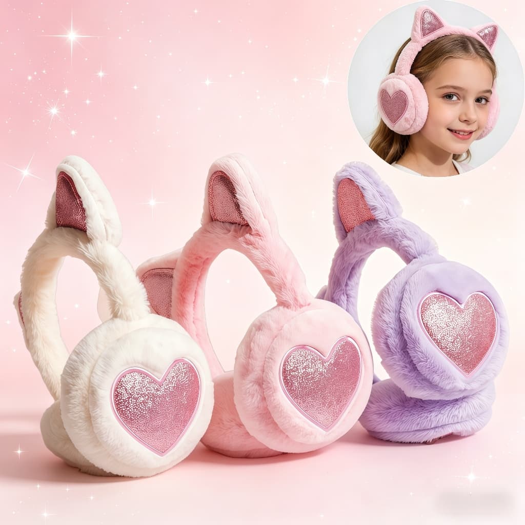 Protetor de Orelha Pelúcia Estilo Coreano Gato Fofo Aquecedor de Ouvido para Inverno Meninas Rosa