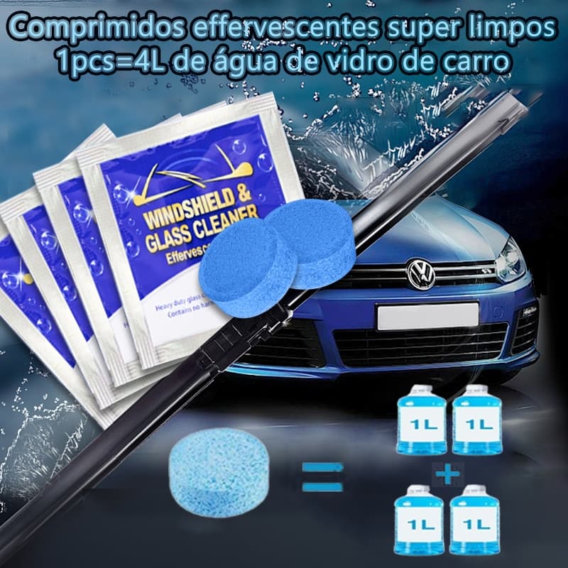 Tablete Concentrado de Limpeza para Para-brisa 1 Pastilha Substitui 4L de Água de Vidro, Poder de Limpeza Forte e Econô