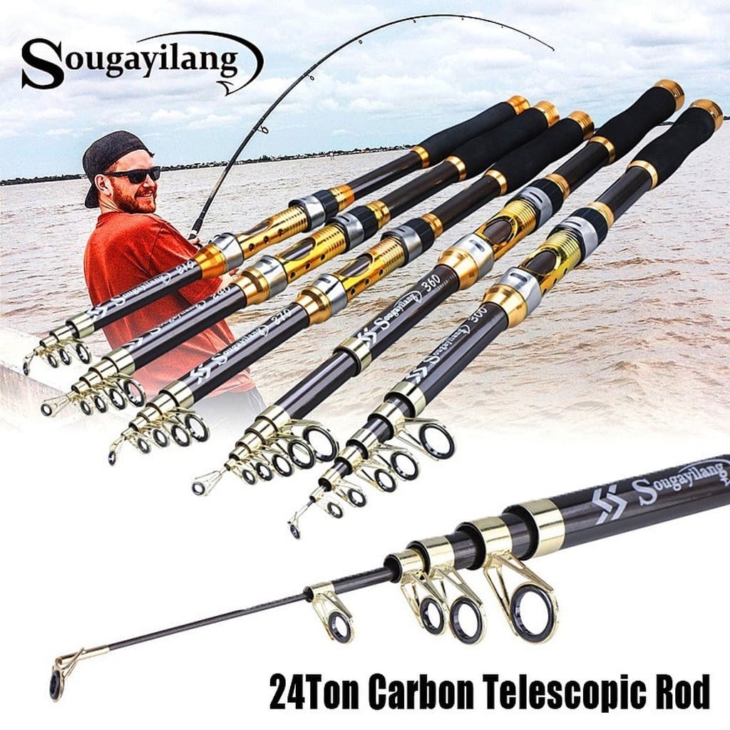 Sougayilang 2.1M 2.4M 2.7M 3.0M 3.6M Vara De Pesca Portátil De Fibra De Carbono Telescópica Surf Viagem Ultra Leve Girat