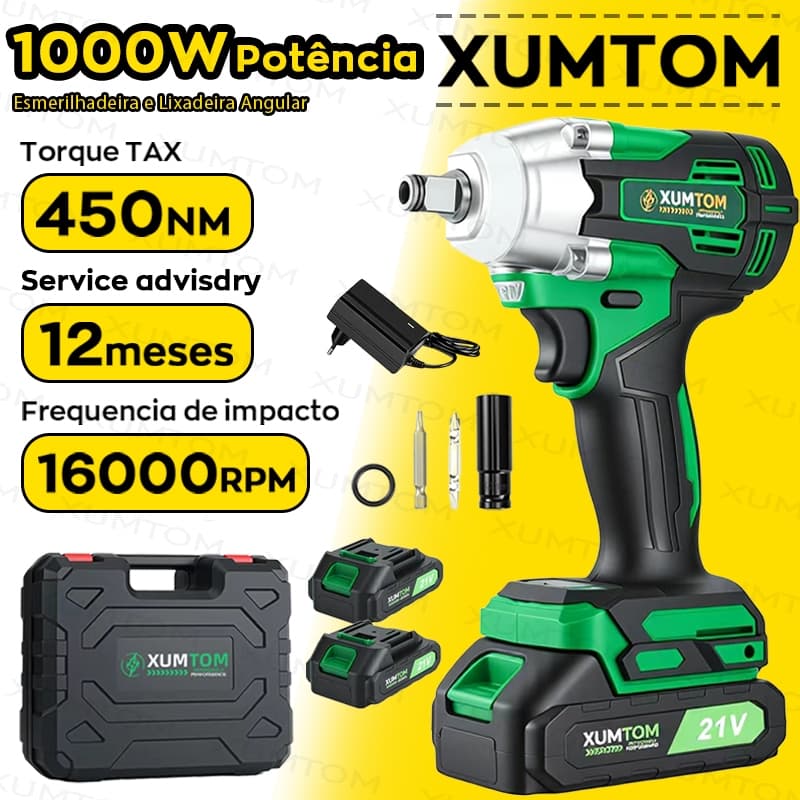 Chave De Impacto Sem Fio 450nm Escova Com 2 Baterias 21V Incluindo Caixa De Ferramentas E Acessórios