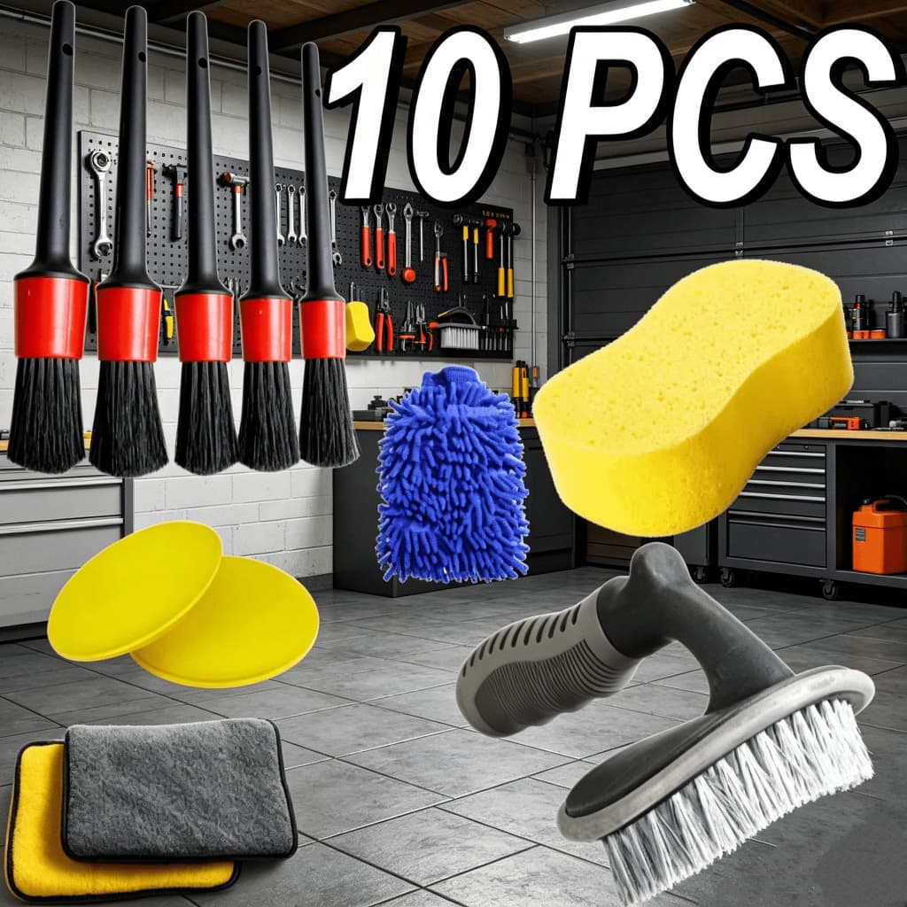 Kit 10 Peças Lavagem Automotiva Esponja + Escova + Flanela 30x40cm + Aplicador de Cera + Luva Microfibra + 05 Pincel