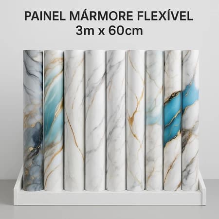 Painel Placa Flexível Efeito Mármore 3m x 60cm Revestimento de Parede Sala Cozinha Lavabo