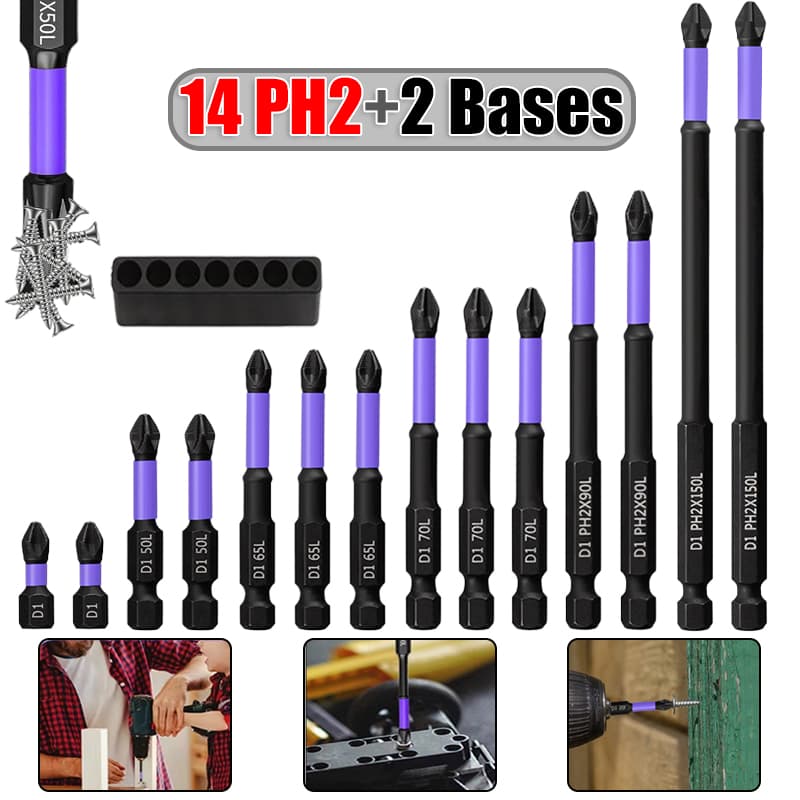 16 Pcs Chaves Bit PH2 Magnética Chave De Fenda Broca Auto Impacto Antiderrapante