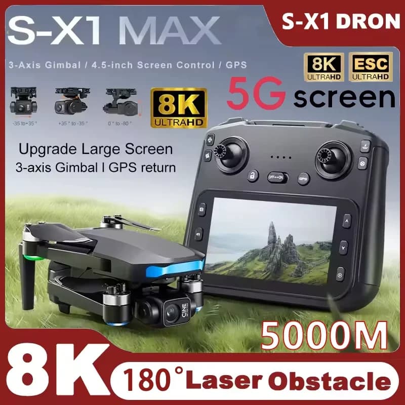S-X1 Novo 5G GPS 8K HD EIS Câmeras Drone Com Telas Cardan Anti-Vibração De 3 Eixos 8K Drones Aéreos Sem Escova RC Quadco