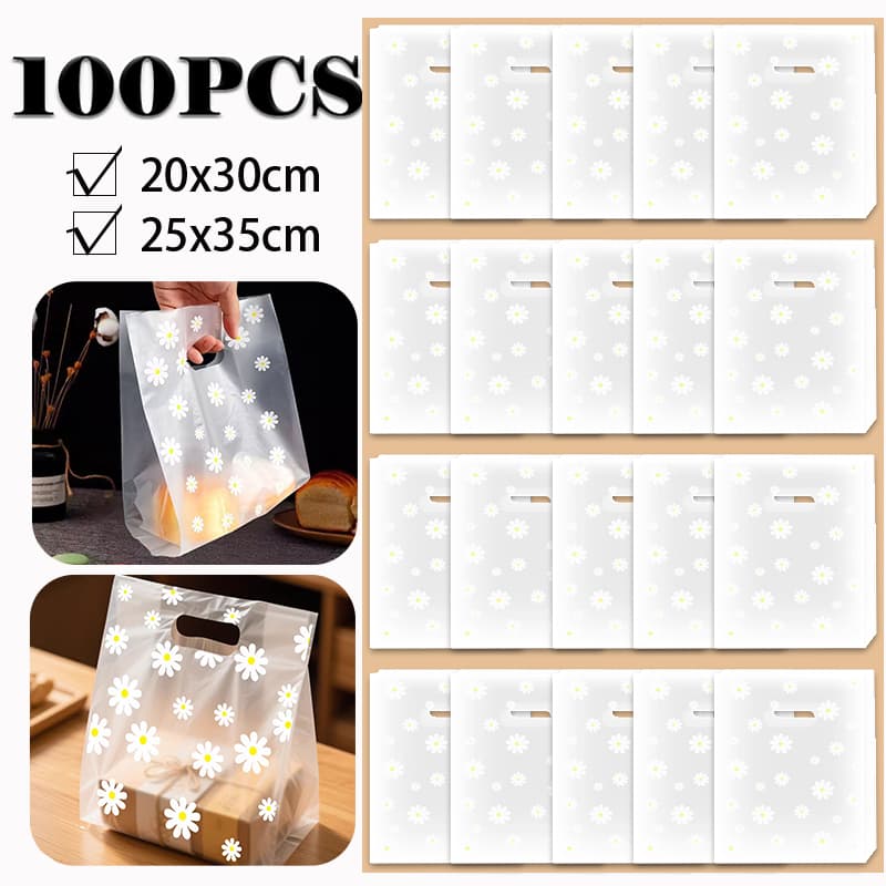 Sacolas Grandes Transparentes para Lembranças com Margaridas Reutilizáveis Kit com 25/50/100 Unidades