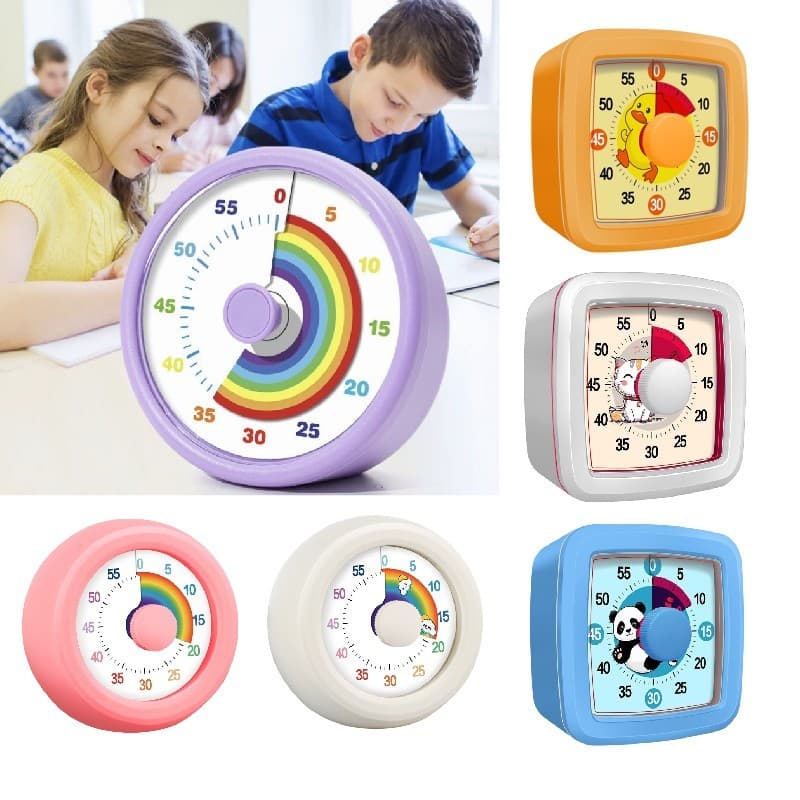 Temporizador Visual Infantil 60 Minutos, Gestão de Tempo Ultra Silencioso, Contagem Regressiva Redondo/Quadrado
