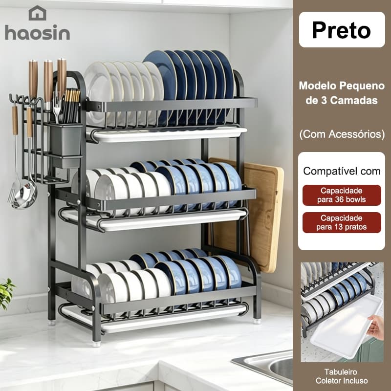 HAOSIN Escorredor Kitchen Rack Aço Inoxidável Organizador Louça Preto Pia Kitchen Rack 43cm Aço Ino