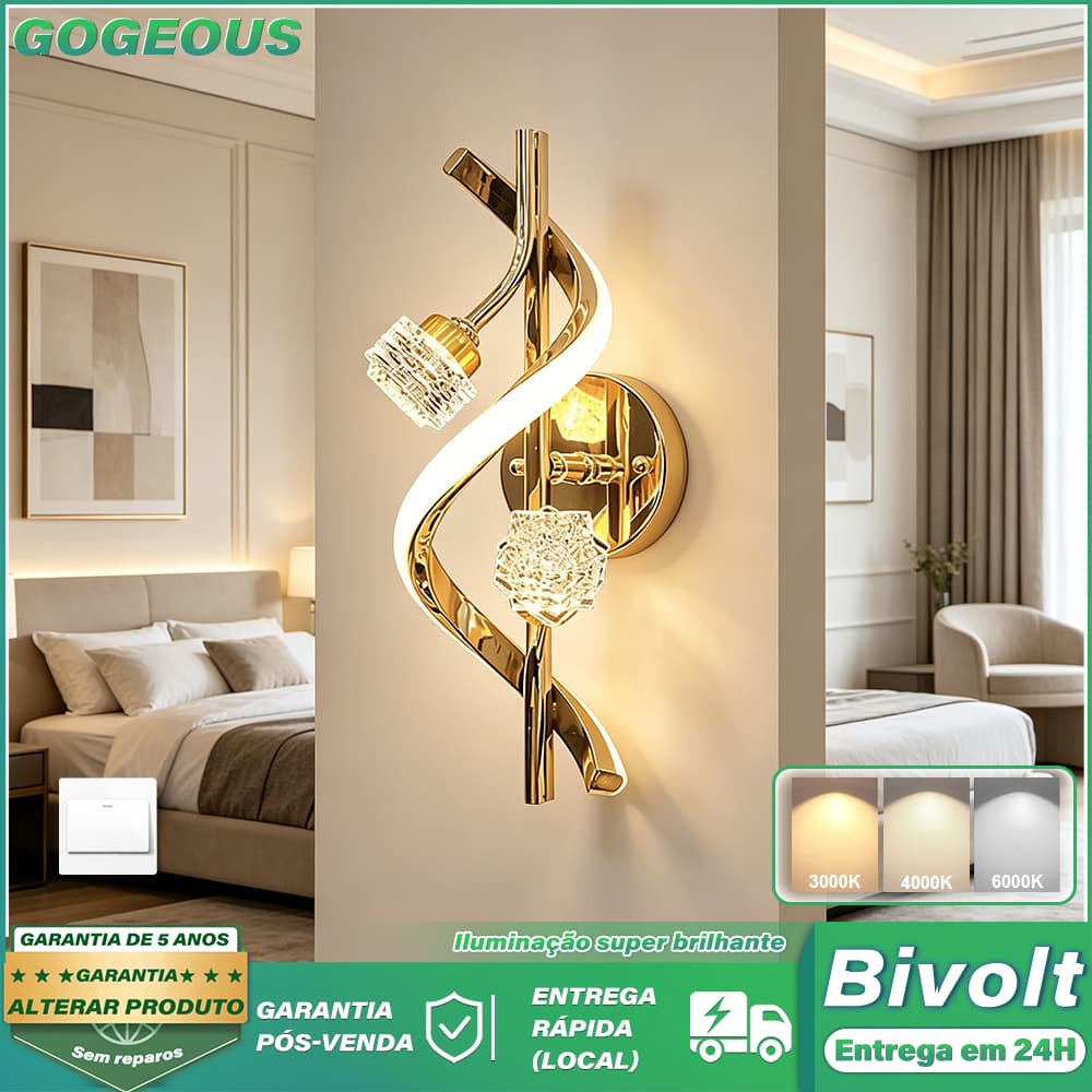 GOGEOUS 3 Cores 110V-220V Arandela Luminaria De Parede Cristal 17W Decoracao De Quarto Corredor e Sala De Estar
