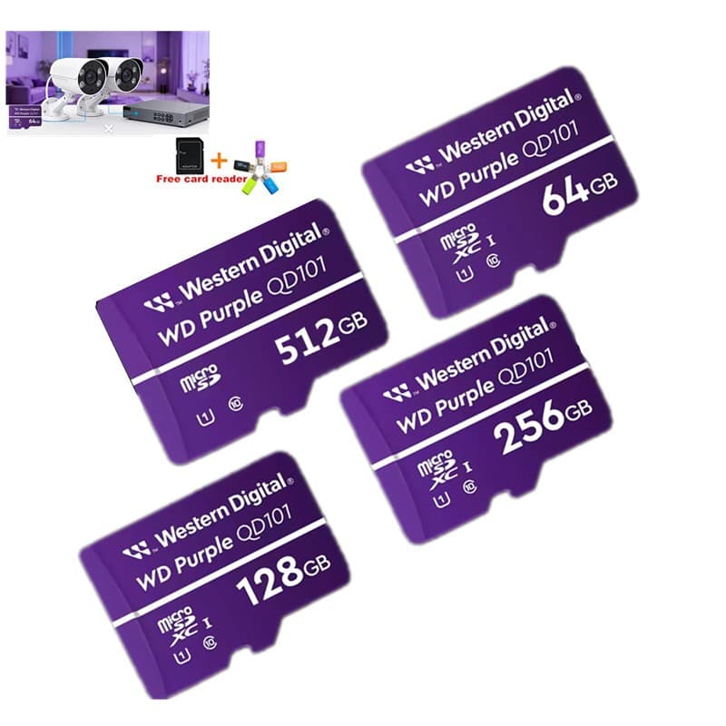 Novo Cartão micro SD Western Digital Roxo 64GB 128GB 256GB 1TB Vigilância DashCam