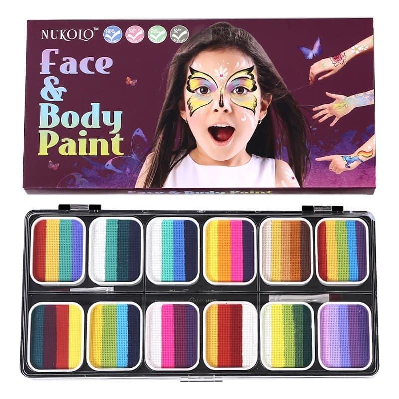 12 Cores Paleta De Pintura Facial Lavável Fosco Pérola Fluorescente Kit De Arte Corporal Festa Festival Cosplay