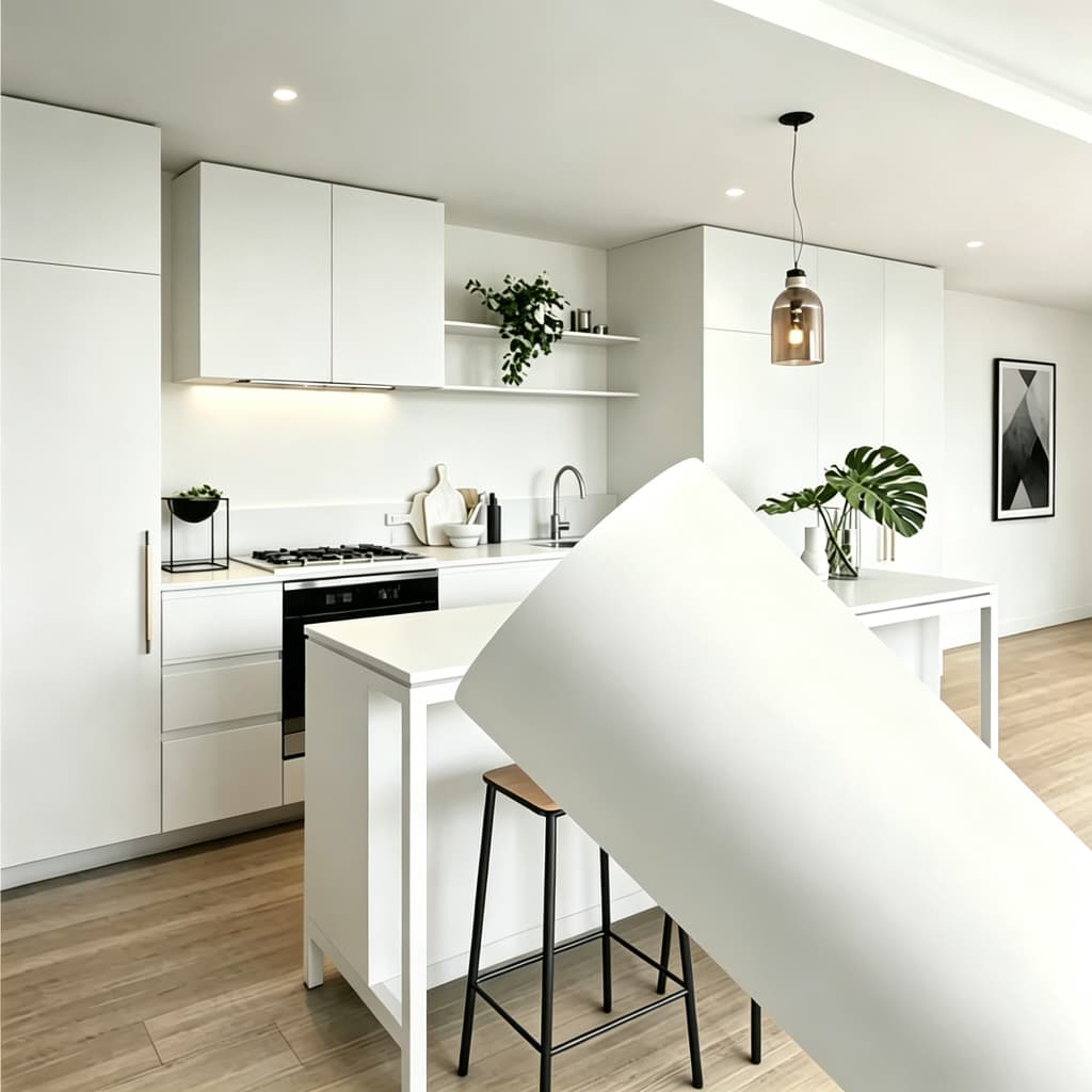 Papel Adesivo Envelopamento Móveis Lavável Fácil De Aplicar Branco Fosco Impermeável 5/10M X 45CM