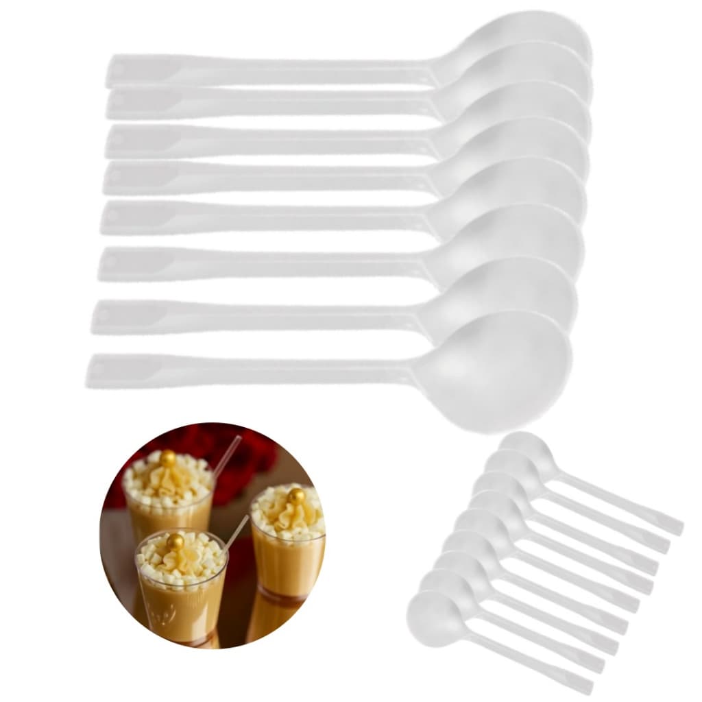 Kit De 100 Colheres Reforçadas Descartáveis Para Caldos E Sopas-Branco Transparente