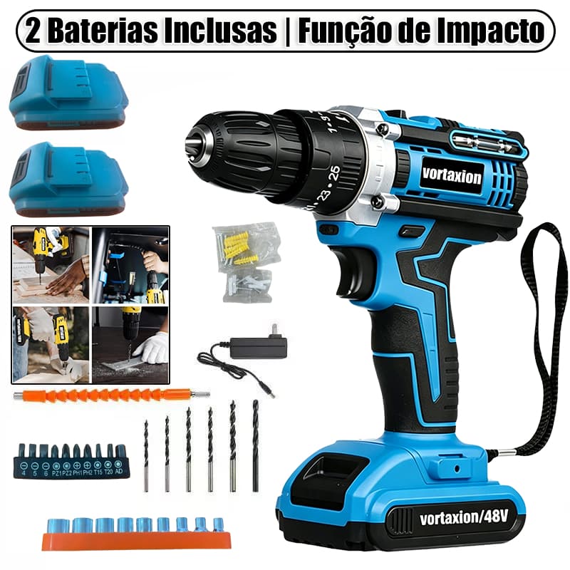 Parafusadeira Furadeira 48V 2 Baterias Com Maleta e Acessórios Completo