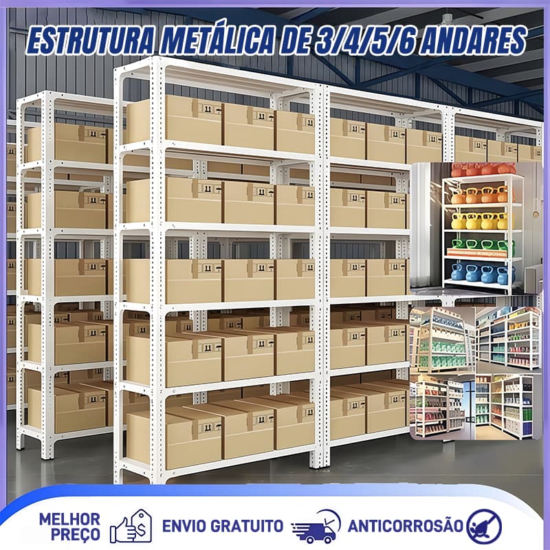 Estante Prateleira de aço multifuncional reforçada alta capacidade de carga organização simplificada