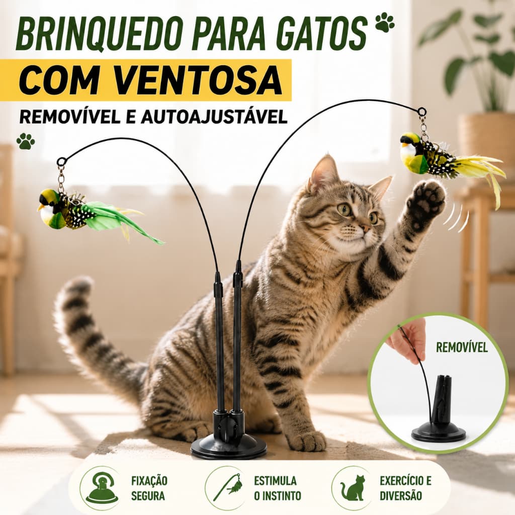 Brinquedo simulador de pássaro interativo de duas cabeças - uma varinha mágica para provocar e estimular seu gato.