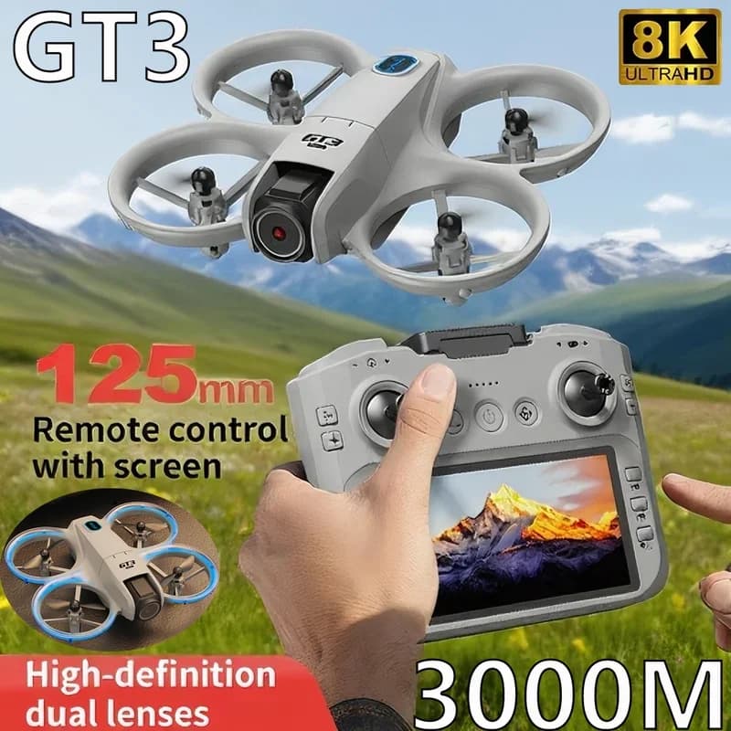 GT3 Drone GPS 8K Profissional HD 360 ° Câmeras Duplas Tela De Controle Remoto Motores Sem Escova Evitar Obstáculos Quadc
