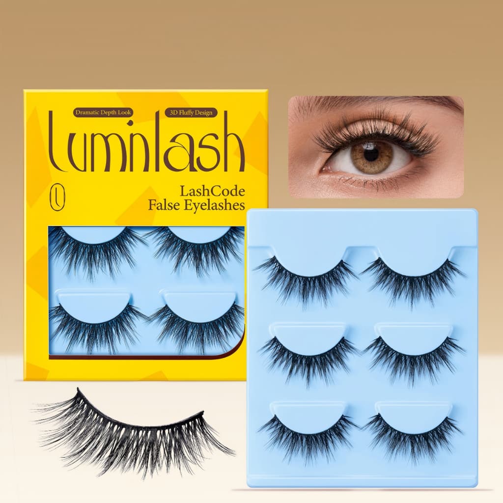 LM Cílios Postiços 3 Pares LUMINLASH | 3D Fluffy Confortáveis One-Piece