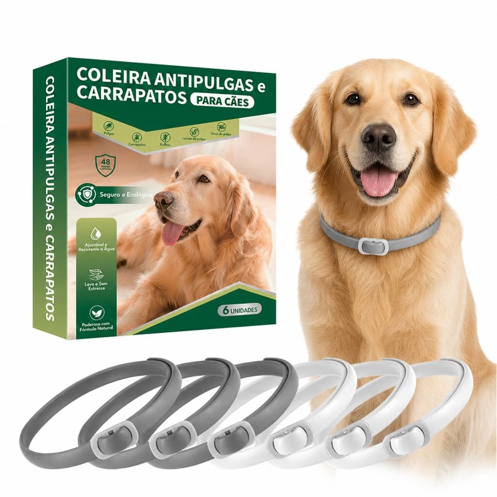 Kit 6 Coleiras Ajustáveis Contra Pulgas E Carrapatos Para Cães Gatos-Material Composto , 6 Unidades