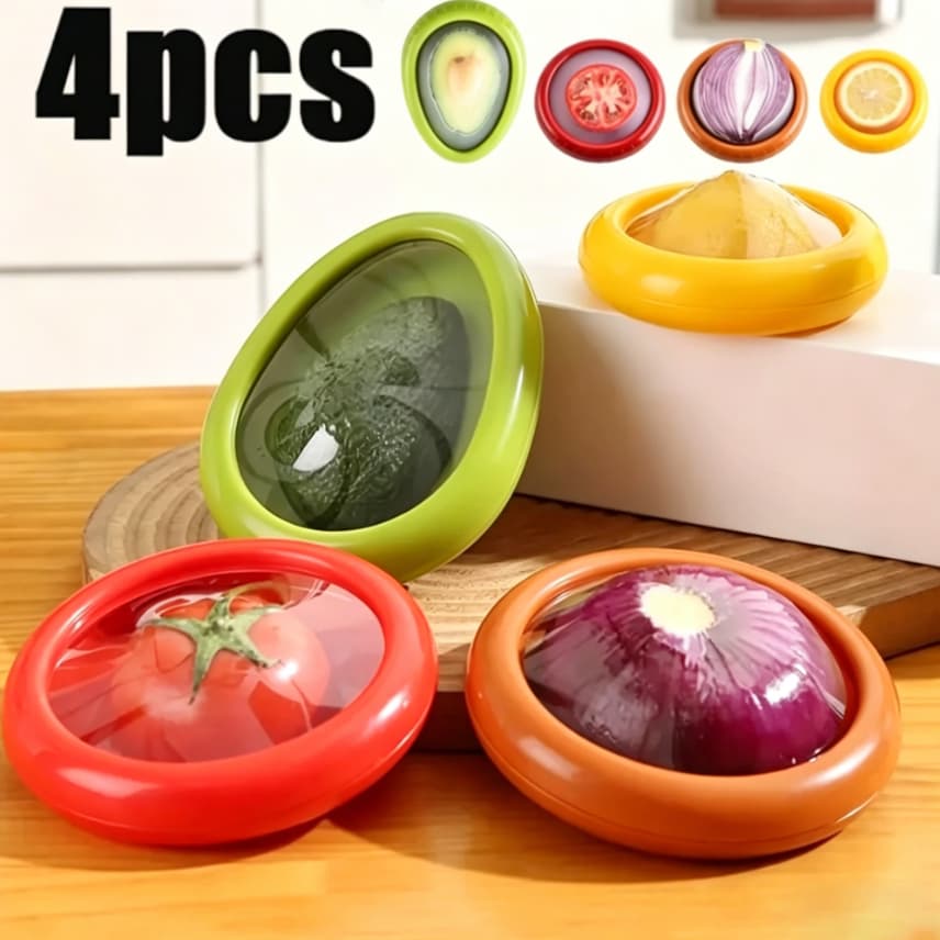4Pcs Caixa de Silicone Armazenamento Frutas/Legumes: Reutilizável, Mantém Cebola/Abacate Frescos