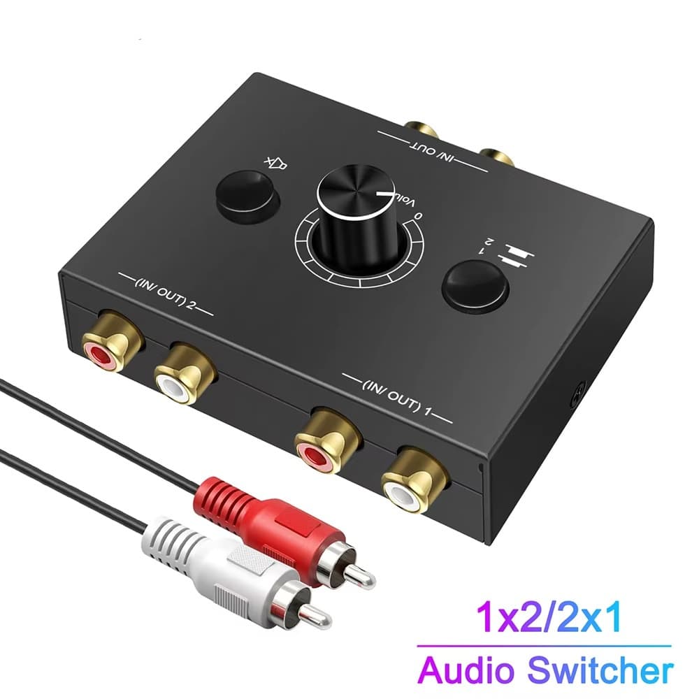 Divisor De Switcher De Áudio Bidirecional Com Botão Mudo 2 Em 1 Saída/1 2 Saídas L/R RCA Interruptor Estéreo