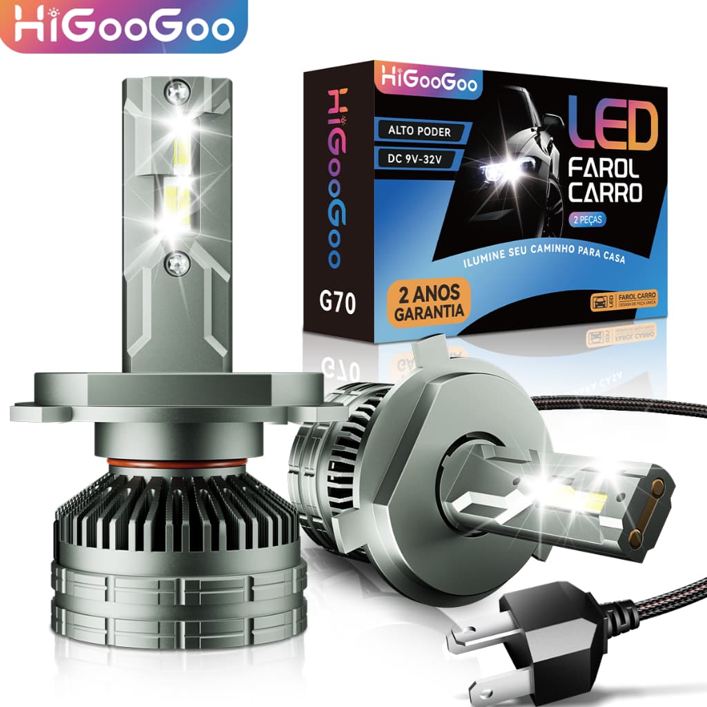 HiGooGoo G70 40000LM 200W LED Farol Alto Brilho Lâmpadas De Carro Para H1 H3 H4 H7 H11 H27 9005 9006 6500K 9V A 32V