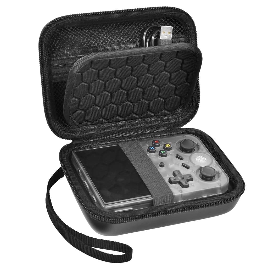 R36S/RG353V/RG353VS/R35S/R353S Bolsa de armazenamento Universal portátil retrô, EVA rígido, Slot para cartão SD, Console