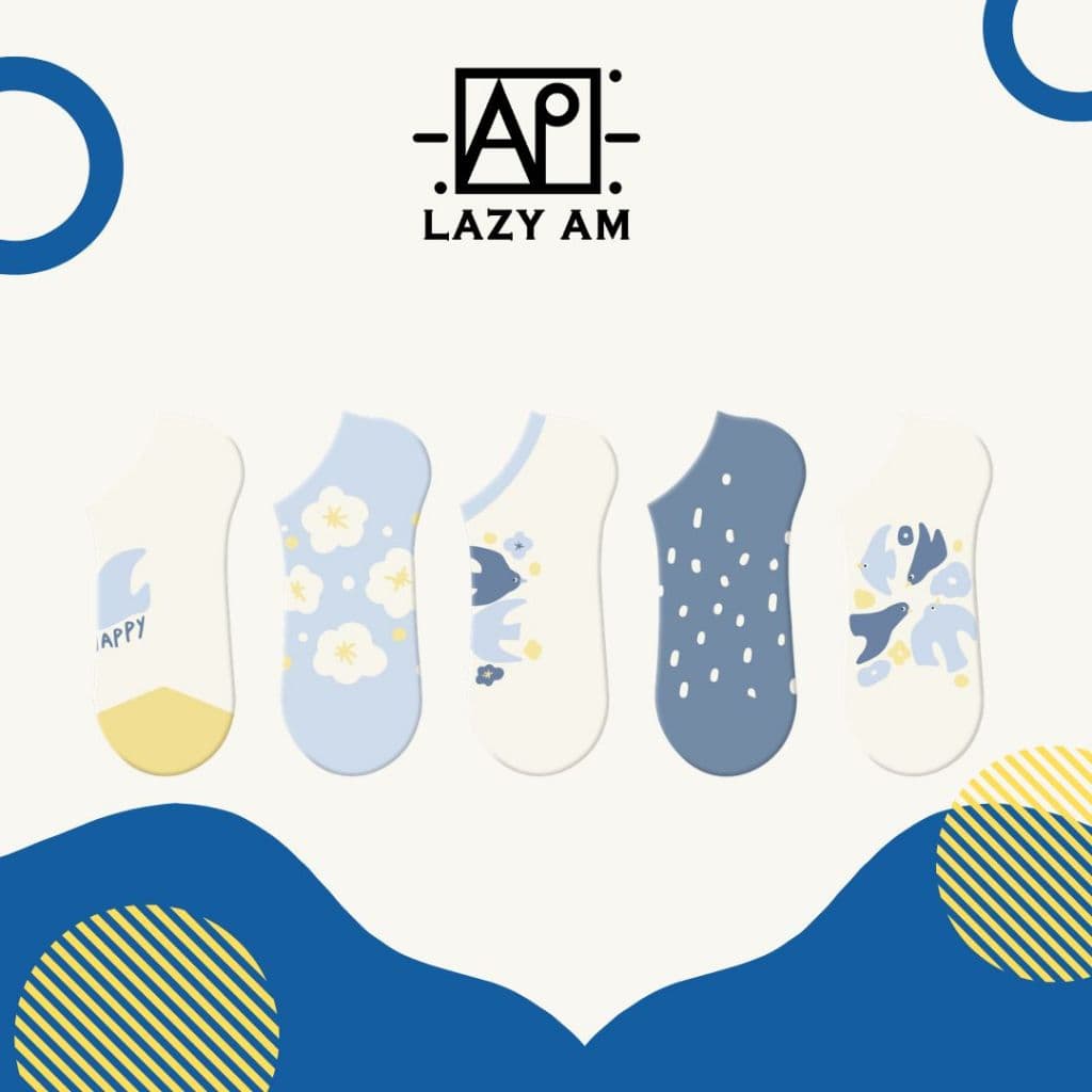 LAZYAM Meia Feminina Sapatilha Floral Bluebird Algodão Respirável Cano Baixo Invisível