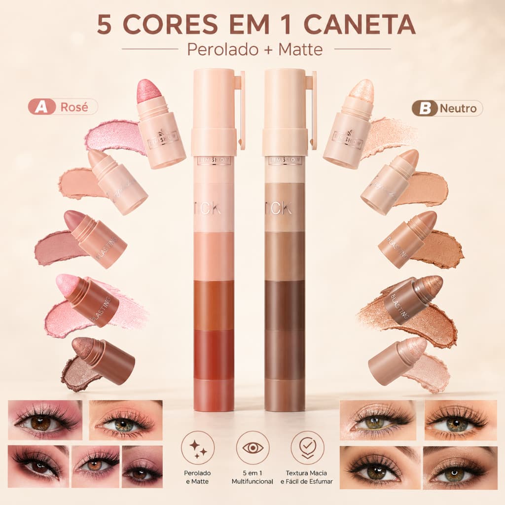 Caneta de sombra 5 em 1 pérola alto brilho e fosco prático portátil Nude terra cor rosa série