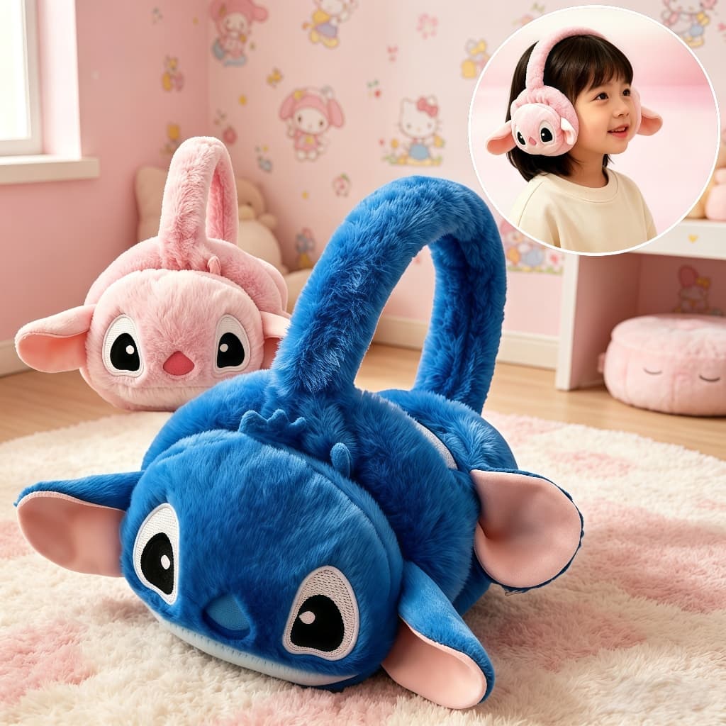 Protetor De Orelha Stitch Infantil De Pelúcia Inverno Aquecido Fofo Abafador Meninas Kids